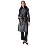 Ekol Kadın Yakası Kürklü Deri Trençkot 3013 Siyah