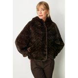Ekol Kürklü Kahverengi Kadın Peluş Mont 06903