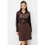 Ekol Metal Aksesuarlı Mini Kaşe Etek 3011 - Kahve - 38