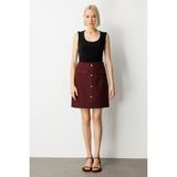 Ekol Süs Düğmeli Mini Kaşe Etek - Bordo - 36