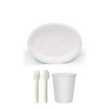 Ekolojik 24 Kişilik Parti Piknik Sofra Sunum Seti - 28X20 Cm. Oval Tabak Bardak Çatal Kaşık Takımı