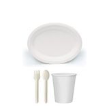 Ekolojik 48 Kişilik Parti Piknik Sofra Sunum Seti - 28x20 Cm. Oval Tabak Bardak Çatal Kaşık Takımı Beyaz