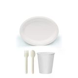 Ekolojik 96 Kişilik Parti Piknik Sofra Sunum Seti - 28X20 Cm. Oval Tabak Bardak Çatal Kaşık Takımı