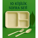 Ekolojik Ambalaj Doğa Dostu Davet-Organizasyon-Piknik-Sofra Seti 10 Kişilik 30 Parça | 3 Bölmeli Tabldot-Çatal-Kaşık - Elde ve bulaşık makinesinde yıkanabilir