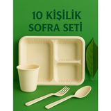 Ekolojik Ambalaj Doğa Dostu Davet-Organizasyon-Piknik-Sofra Seti 10 Kişilik 40 Parça | 3 Bölmeli Tabldot-Çatal-Kaşık - Elde ve bulaşık makinesinde yıkanabilir