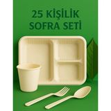 Ekolojik Ambalaj Doğa Dostu Davet-Organizasyon-Piknik-Sofra Seti 25 Kişilik 100 Parça | 3 Bölmeli Tabldot-Çatal-Kaşık - Eld ve bulaşık makinesinde yıkanabilir