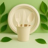 Ekolojik Ambalaj Doğa Dostu Doğum Günü-Piknik-Sofra Seti 10 Kişilik 50 Parça | 21cm Tabak,Bardak,Çatal,Kaşık,Bıçak - Elde ve bulaşık makinesinde yıkanabilir