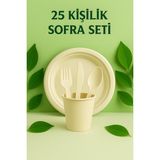 Ekolojik Ambalaj Doğa Dostu Doğum Günü-Piknik-Sofra Seti 25 Kişilik 125 Parça | 21cm Tabak,Bardak,Çatal,Kaşık,Bıçak
