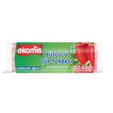 Ekomis Çilek Kokulu Büzgülü Çöp Torbası Orta Boy 50 x 60 cm 10 Adet, Doğada Çözünebilir, Kolay Bağlanan Büzgülü Tasarım