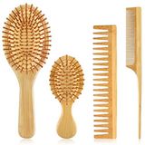 EKONAER 4 ADET Bambu Saç Fırçası Seti Doğal Ahşap Geniş Diş ve Kuyruk Tarak Büyük ve Mini Kürek Dolaşık Açıcı Saç Fırçası Kadın erkek çocuklar ve Bebek Kalın İnce Kıvırcık Düz Kuru