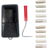 Ekonomik 10 Cm Kadife (Moher) Rulo 10 Yedek Başlık + Boyama Kabı Ve Rulo Sapı Tek Ebat