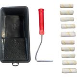 Ekonomik 10 cm Saten Rulo 10 Yedek Başlık + Boyama Kabı ve Rulo Sapı - Çok Renkli