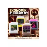 Ekonomik 4’Lü Oto Bakım Seti 4X5 Lt – Pembe Köpük Şampuan, Döşeme Temizleyici, Torpido Ve Lastik Parlatıcı