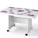 Ekonomik Tekerlekli Camlı Orta Sehpa 103x63x60cm Pembe