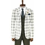 Ekose Ceketli Yeşil Slim Fit Takım Elbise - 52