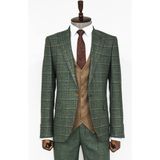 Ekose Ceketli Yeşil Slim Fit Takım Elbise - 54