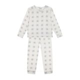 Ekose Çiçek Uzun Kollu Pijama Takımı Krem