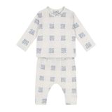Ekose Çiçek Uzun Kollu Tshirt Pantolon Set Krem
