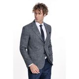 Ekose Desen Slim Fit Lacivert Erkek Ceket - Wessi