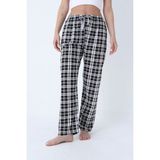 Ekose Desenli Beli Lastikli Unisex Pijama Altı - 2XL - Siyah - Beyaz