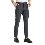 Ekose Desenli Erkek Yandan Cepli Klasik Bel Slim Fit Chino Pantolon Lacivert 31