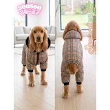 Ekose Desenli Kapüşonlu Köpek Tulumu (İçi Polar Dolgulu Kışlık Köpek Montu)