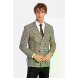 Ekose Desenli Kruvaze Gri Erkek Ceket - Wessi