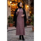 Ekose Desenli Oduncu Kışlık Elbise 2507-04 Gül Kurusu - 42 - 44