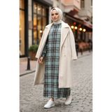 Ekose Desenli Oduncu Kışlık Elbise 2508-02 Çağla Yeşili - 46 - 48