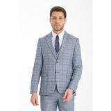 Ekose Desenli Slim Fit Erkek Mono Yaka Çift Yırtmaçlı Astarlı Takim Elbise Lacivert 48/6