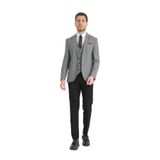 Ekose Desenli Slim Fit Erkek Mono Yaka Çift Yırtmaçlı Astarlı Takim Elbise Siyah 48/6