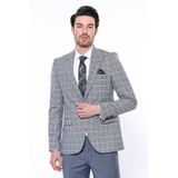 Ekose Desenli Slim Fit Gri Erkek Ceket - Wessi