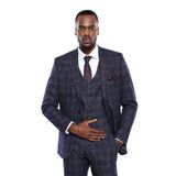 Ekose Desenli Slim Fit Lacivert Erkek Ceket - Wessi