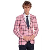 Ekose Desenli Slim Fit Pembe Erkek Ceket - Wessi