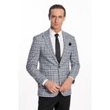 Ekose Desenli Slim Fit Siyah Mavi Erkek Ceket - Wessi