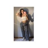 Ekose Desenli Unisex Oversize Eşofman Pijama Altı - Siyah