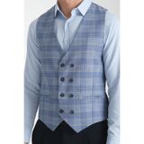 Ekose Desenli V Yaka Kruvaze Yelek Slim Fit Mavi 58