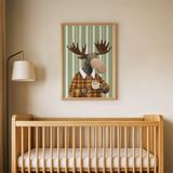 Ekose Gömlekli Geyik Çocuk Odası Duvar Posteri Çerçeveli Tablo Duvar Dekorasyonu - 21 x 30 - Ahşap Çerçeveli