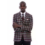 Ekose Sivri Yaka Slim Fit Bordo Erkek Ceket - Wessi