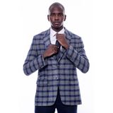 Ekose Sivri Yaka Slim Fit Mavi Erkek Ceket - Wessi