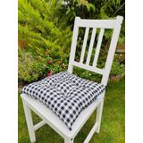 Ekose Siyah Sandalye Minderi Silikon Elyaflı Kare Minder Pamuklu Yıkanabilir Sandalye Minderi 40x40