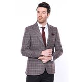 Ekose Slim Fit Bordo Erkek Ceket - Wessi