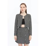 Ekose Tüvit Blazer Ceket Mini Etek Takım