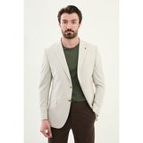 Ekoseli Bej Slim Fit Mono Yaka Erkek Ceket - 50