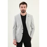 Ekoseli Gri Slim Fit Mono Yaka Erkek Ceket - 54