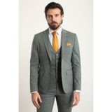 Ekoseli Haki Rengi Slim Fit Mono Yaka Erkek Takım Elbise - 52 - 6 Drop