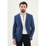 Ekoseli Lacivert Slim Fit Mono Yaka Erkek Ceket - 54