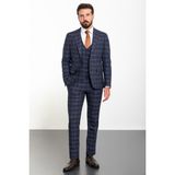 Ekoseli Lacivert Slim Fit Mono Yaka Yün Erkek Takım Elbise - 50 - 6 Drop
