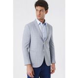 Ekoseli Mono Yaka Astarsız Çift Yırtmaç 6 Drop Slim Fit Dar Kesim Casual Ceket 1002230150 Koyu Mavi