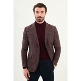Ekoseli Slim Fit Mono Yaka Yün Erkek Ceket - Bordo - 48